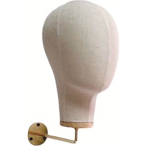 Wandgemonteerde mannequinhoofd display stand, beige, pruik stand, hoedhouder, haaraccessoires organizer voor schoonheidssalon, haarstyling, pruik display