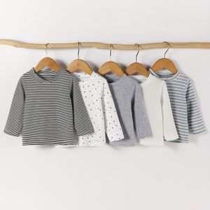 Jongens Lente/Herfst Comfortabele Zachte Ronde Hals Lange Mouwen Overhemden 5st, Gestreepte Kleur Stippenprint, Perfect voor Lente/Herfst