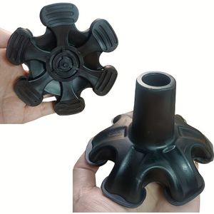 3/4 Inch Zware Zelfvoedende Rubberen Stokpunt - 6 Steunvoeten voor Wandelpassen, Opvouwbare Stokken & Wandelpaden, Zwarte Basis met Tekstuurde Greep