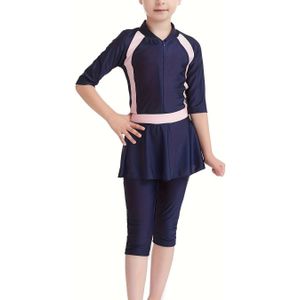 Meisjes 3- zwempak met hoed, Polyester 80% Spandex 20% Gebreid , Hoge Stretch, Baseball kraag, Kleur Blok, Zomer Sport Stijl, Skinny Fit Abaya Set