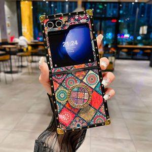 Ethnic Mobile Phone Case Suitable For Galaxy Zflip3/zflip4/zflip5/zflip6 Anti-fall And Shockproof Folding Rhinestone Bracket Mobile Phone Case