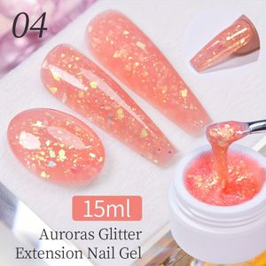 AWStorG 15ml Aurora Glitter Extension Nagel Gel Polish, Gouden Sparkende Bouwverf, Soak Off Semi-permanent LED Gel voor Manicure, Hypoallergeni