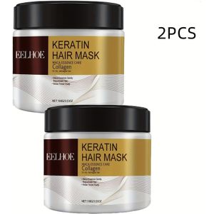 2 Stuks Keratine Haar Masker, Hydraterend, Met En Arganol, Voor Alle Haartypes, Recht, Krullend, Gekleurd En Geperm Haar