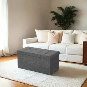 Relaxdays opvouwbare poef, 38 x 38 x 38 cm, 3 zijvakken, stabiele hocker, met opbergruimte, met deksel, woonkamer, grijs