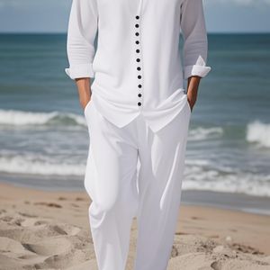 Herenmodeprintset, casual puur wit textuurprintpatroon, perfect voor feestjes, casual bijeenkomsten en dagelijks gebruik, kraag casual pak.