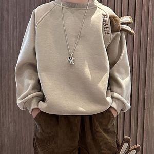 2025 Jongens Fluweel Hoodie Koreaanse Versie Schattige Lange Mouwen Top Kinderen Samengestelde Oriole Fluweel Kinderkleding