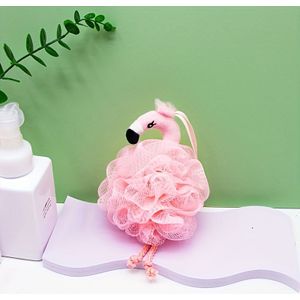 1st Schattige Roze Flamingo Badloofah met Hartontwerp - Zachte Exfoliërende Badspons voor Douche of Badkuip, Matte Achterkant voor Zacht Reinigen, Perfect voor Ontspannende Huidverzorgingsroutine