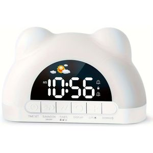 1 stuks Schattige Beer-Vormige Wekkerradio met Kleurrijk Dynamisch RGB Nachtlampje, Dubbele Alarms, , USB-Gevoede Digitale Klok voor Slaapkamer Decoratie - Wit