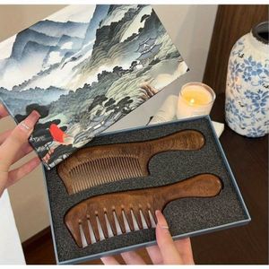 2-Delige Sandelhouten Kam Set, Brede en Fijne Tanden, Anti-Static Glad Glijdend, Massage Ontwarrende Kammen voor Normaal Haartype