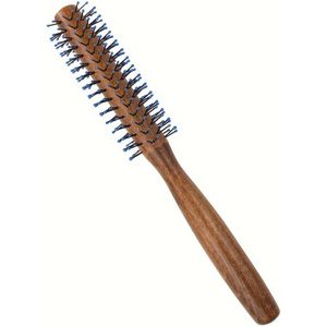 1pc Elegante Beukenhouten Roller Haarborstel met Blauwe Nylon Haren - Ideaal voor Blowouts & Krullen, Duurzame Houten Handvat Styling Kam voor Alle Haartypes