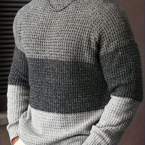 Heren Winter Warme Kabelbrei Trui - Grijs/Zwart/Beige Kleurblok Ronde Hals Pullover, Casual & Formele Gebreide Sweater Jasachtige Coat, Handwasbare Winterkleding (Nee) voor Herfst/Winter Laagjes