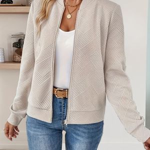 Dames Casual Lange Mouw Zip-Up Cardigan Jas - Beige Kleur, Medium Stretch Stof, Reguliere Pasvorm, Open Voorkant Ontwerp voor Herfst/Winter, Herfst Mode Jas | Cardigan | Medium Stretch Stof