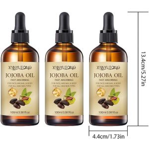 3-Pack, 100ml Jojoba Lichaamsmassageolie, Diep Hydraterend en Voedzaam Sfeerbeige Verheldering voor Mannen & Vrouwen