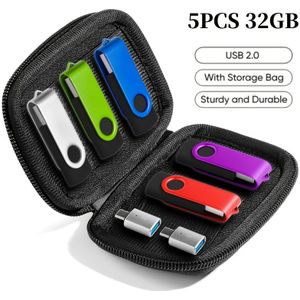 USB-stick Bundel: 5 stuks 128MB/4GB/16GB/32GB USB 2.0 Thumb Drives met Opbergtas en 2 , Draagbare Opslagsticks voor Gegevensoverdracht, Compatibel met OTG Telefoons, Mac, PC, Laptops