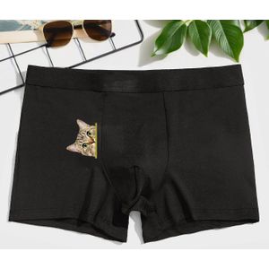 1pc Heren Cute Cat Print Boxer Briefs - Ademend, Comfortabel Casual Stijl met "Ik Van Katten" Ontwerp, Perfect Cadeau voor Kattenliefhebbers, Casual Ondergoed | Speelse Ontwerp | Gladde Textuur