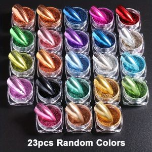 23 Kleuren Metalen Kromen Nagelpoeder Set Y2K Magische Spiegel Gouden Zilveren Decor Rubbing Glitter Pigment Vlokken voor Manicure Accessoires