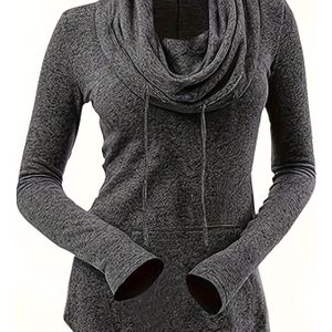 Vrouwen's High-Stretch Casual Tuniek met Coltrui & Zijzakken - Geribbelde Lange Mouw Shirt voor Herfst Winter, Kleur en Machinewasbaar