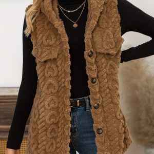 Plus Size, Plus Size Dames Herfst/Winter - Gevoerde Warme Nepbont Mouwloze Capuchon Vestjas