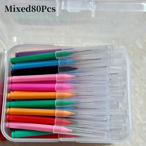 80 stuks DentalPro Push Pull Interdentale Borstels, 0,6-1,5mm Zachte Nylon Borstels, PE Body, Flexibele Fijne Kop voor Mondverzorging en Tandsteenverwijdering