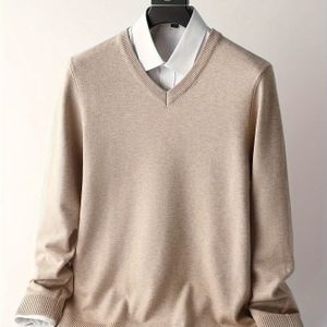 Casual V-hals Gebreide Trui voor Heren - Zwart, Middelmatig Rekbaar Stof, voor Alle Seizoenen, Pasvorm Lange Mouwen Pullover, Handwasbaar, Medium Elasticiteit