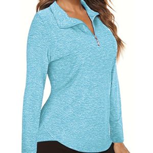 Dames Lange Mouw Ademend V-Hals Verdikt Golf Tennis Hardloop Polo Shirt met Rits | Casual Stijl, Kleur, Medium Stretch Stof, Geschikt voor Lente/Herfst