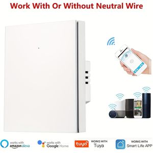 Tuya WiFi Smart Switch Controller - Draadloos Smart Home Apparaat met & Google Home Compatibiliteit, 1/2/3 Gang Schakelaar, Geen Nulprikketang Nodig