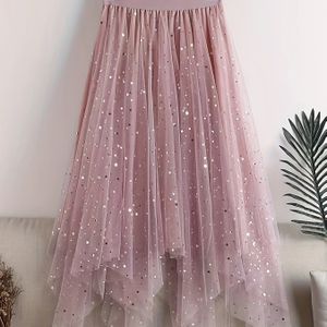 Kleur Hoge Taille Rok, Stijlvolle Losse Gerimpelde Afwerking Contrasterende Pailletten Rok Voor Dag, Dameskleding