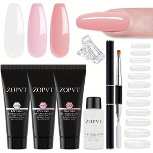 Complete Nagelverlengingskit: Transparante, Witte & Roze met Slipoplossing & Dubbele Vormen - Inclusief Clips voor Polygel, Perfect voor Beginners & Thuismanicures