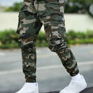 Herencargo Broek met Camouflageprint, Trekkoord in de Taille en Klepzakken, Duurzaam Polyester, Machinewasbaar - Ideaal voor Buitenactiviteiten, Camouflagebroek