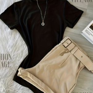 Dames Casual Jumpsuit met Korte Mouwen en Riem | Elastisch, Aansluitend, Kleur, Ronde Hals, Shorts, Lente/Zomer Kleding, Regular Fit