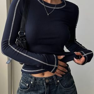 T-shirt Met Ronde Hals, Casual Top Met Lange Mouwen Voor Lente En Herfst, Dameskleding