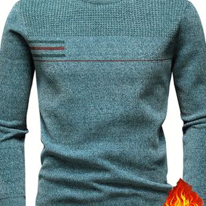 Heren Dikke Wintertrui - Pluche Chenille & Horizontaal Gestreept /Beige/Zwart/Rood Casual Ronde Hals Pullover, Zachte Warme Trui Jasachtig voor Koud Weer, Machinewasbaar (Geen Riem/Stropdas)