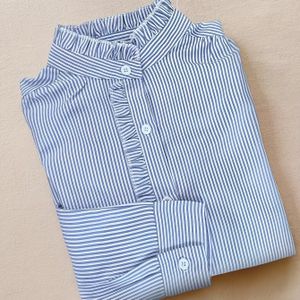 Casual Dames Blauw-Wit Gestreept Overhemd: Fris en Veelzijdig Klassiek Gestreept Design voor Werk, Woon-Werkverkeer, Dagelijks Winkelen en Feesten, Nieuwe Herfst/Winter Casual Commuter Stijl