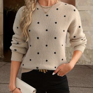 Ronde Stip Jacquard Polyester Elegante Lange Mouw Gebreide Coltrui