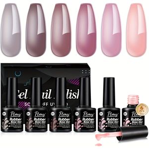 FTMY 6-delige Rubber Basis Gel Nagellakset, in 6 Kleuren - Doorschijnend Melkwit, Roze, Nude en Bruine Tinten voor Alle Seizoenen, Neutraal Soak Off LED Lamp Gel Manicureset voor Nail Art