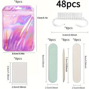 stuks Wegwerp Nagelverzorgingsset — Draagbare Manicure Tools met Mini Nagelvijl, Dubbelzijdige Polijstblok, Houten Nagelriemduwer, Pensel, Individueel Verpakt | Reisvriendelijke