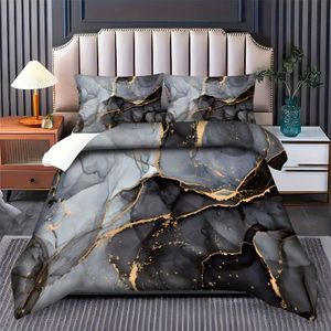 2/3pcs Set Luxury Marble Texture Grey Black High-end Fashion And Elegant Theme Pattern Bedding Set, Duvet Cover With Zipper Design, Machine Washable 1 Duvet Cover +1/2 Pillowcases, No Filling