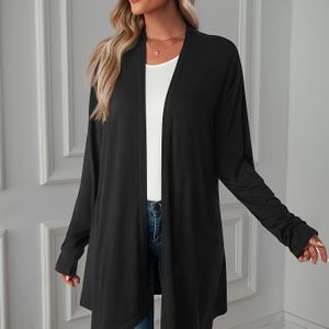Dames Plus Size Kleur Lange Mouw Cardigan - Casual Herfst & Lente Top met V-hals, Lichtbruin, Casual Draag|V-hals Trui|Top met Lange Mouw