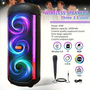 Draagbare Draadloze Speaker met RGB Lichteffecten, Microfoon & Multi-Track Ondersteuning - Lange Batterijduur, USB/AUX/TF Kaart/Draadloos 5.0, 3.5 Inch Groot Geluidssysteem voor
