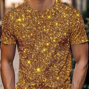 Men's Glittering Golden 3d Print T-shirt - Summer Casual Round Neck Short Sleeve, Quick-dry Polyester Fabric, Sparkling Golden , Casual Attire & Night Out, Everyday Casual Shirt | |