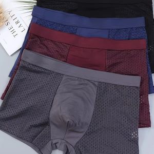 4pcs Men's Boxer Briefs - Breathable Mesh Underwear, 96% Polyester 4% Spandex, , Assorted Colors (navy/black/maroon/light Grey), Casual & Formal Wear