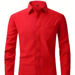 Formeel klassiek ontwerp herenoverhemd met knopen en borstzak, herenkleding voor zakelijke gelegenheden in de lente en herfst