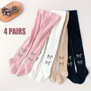 4 paar baby peuter leggings sokken voor lente en herfst, kinderen Baby Meisjes Elastische Taille Tights - Zachte stof, Lichtbeige-vriendelijk en comfortabel