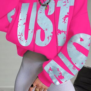 Y2K Herfst/Winter Dames "" Print Lange Mouw Hoodie, Modieuze Losse Casual Sweatshirt met Fleece Voering voor Warmte en , Perfect voor Uitjes A10540