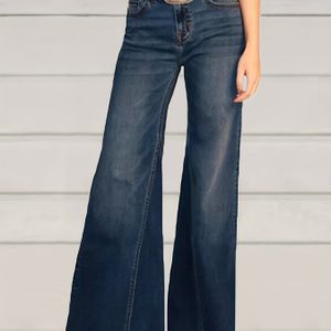 Wijde pijpen jeans voor dames Stretch mid taille losse jeans laarzenkort jeans denim broek zonder riem