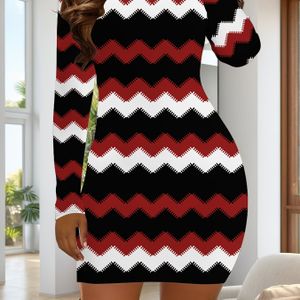 Jurk met -print, casual jurk met lange mouwen voor lente & herfst, dameskleding