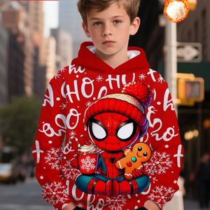 MARVEL ' Kerst Hoodie - Rode Superheld Trui met Spider-Logo, Gemberkoek & Warme Chocolademelk Print, Hoodie voor Feesten en Casual (Officieel Marvel Merchandise)