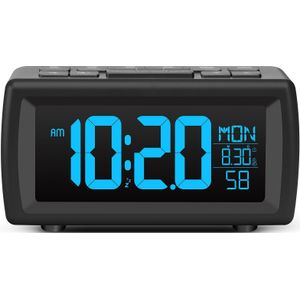 Digitale FM Wekker Radio met USB-Oplaadpoort, Helderblauwe Cijfers, 7 Kleurmodi, Instelbare Volume & , Bedside Radio met Slaaptimer (Batterij Niet Inbegrepen)