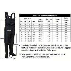 Nachtelijke Katten Visserswaders voor Mannen en Vrouwen, Jachtborstwaders met Laarzen Ademend Antislip Scheurbestendig Waterkruiswaders Maat 6.5-13