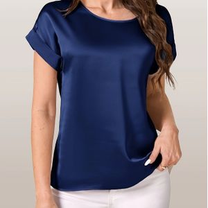 Elegante Losse Veelzijdige Chic T-Shirt, Korte Mouw Ronde Hals Top Voor Zomer & Lente, Dameskleding